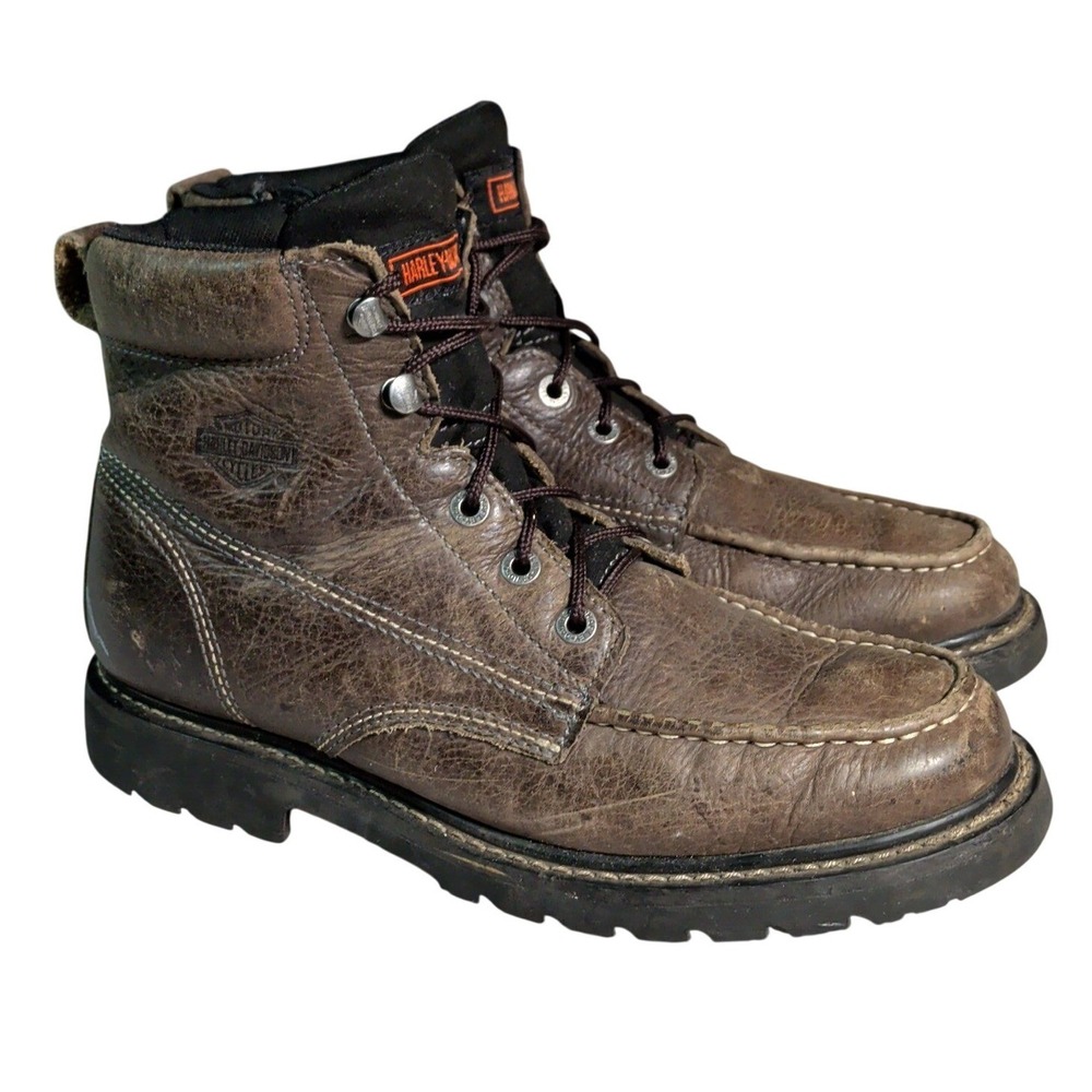 Harley Davidson Boots Mens Size 10.5M Gray Leather Moc Toe Biker Motorcycle